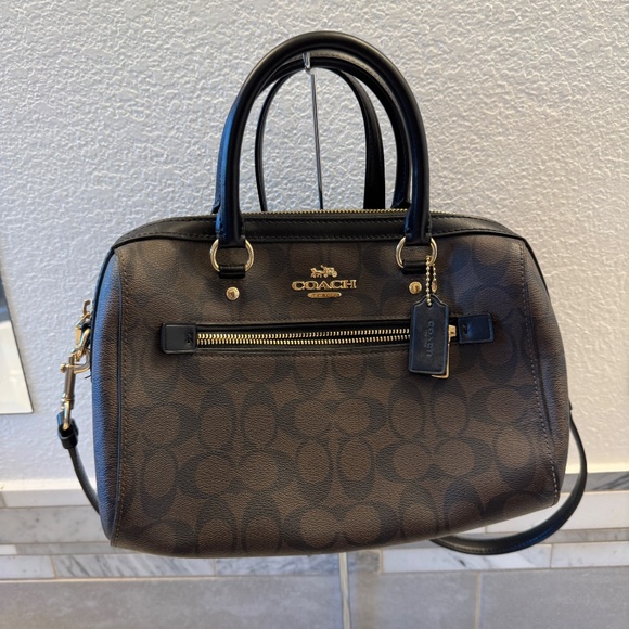 Coach Satchel Bag in signature canvas black & brown -Rowan - Picture 3 of 11